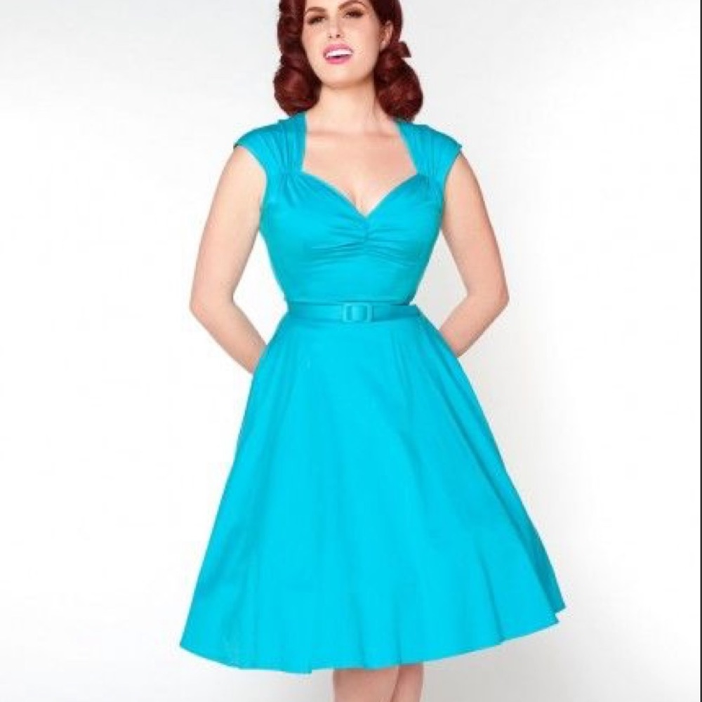 Pinup Girl Clothing - Bright Blue Heidi Dress